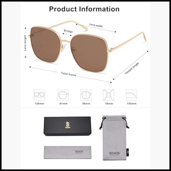 Metal Frame Oversized Square Sunglasses UV400 Protection